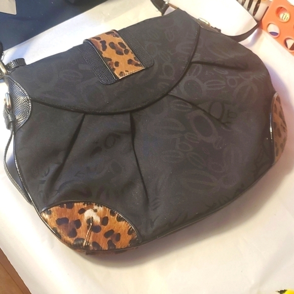 Bebe Black Animal Print Details  Faux Fur Studded Shoulder Bag Hand Bag - Picture 12 of 13